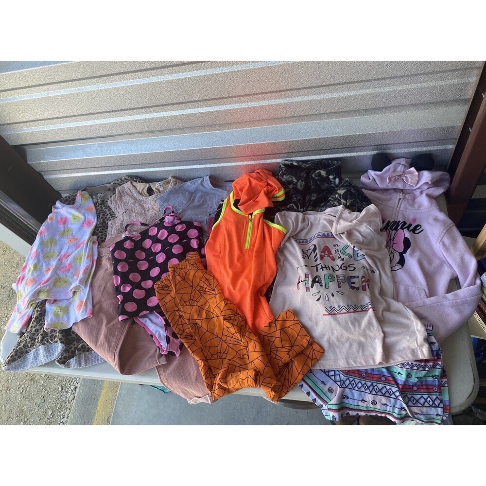 Girls Clothing Lot Size 7 8 Activewear Tops Shorts Fleece Pajamas 14 Pieces